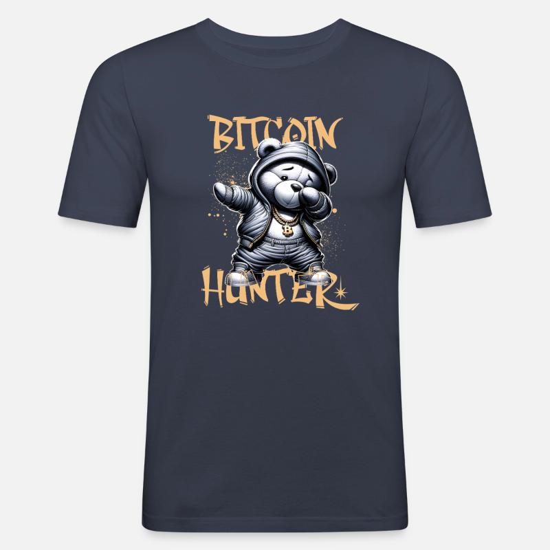 Bitcoin Hunter Teddy Dabbing - Männer Slim Fit T-Shirt - Navy