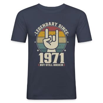 Né en 1971, légendaire depuis 1971 - T-shirt près du corps Homme - bleu marine - Devant - Nik (191cm)