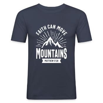 Christliches Geschenk - Glaube kann Berge versetzen - Männer Slim Fit T-Shirt - Navy - Vorne - Nik (191cm)