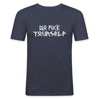 Runen Deutsch Go Fuck Yourself - Männer Slim Fit T-Shirt - Navy - Vorne - Nik (191cm)