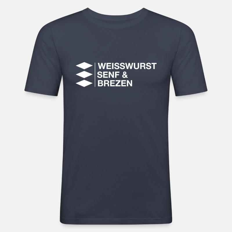 Weißwurst, Senf und Brezen bayrisches Geschenk - Männer Slim Fit T-Shirt - Navy