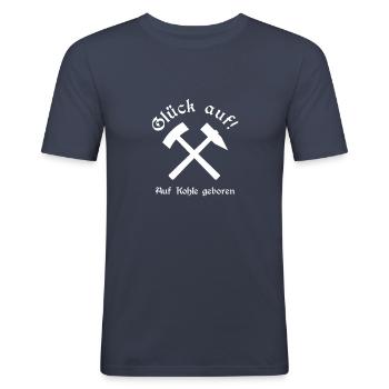 Glück auf! - Hammer und Schägel Auf Kohle geboren - Männer Slim Fit T-Shirt - Navy - Vorne - Nik (191cm)