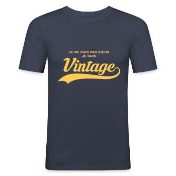 humour vintage - T-shirt près du corps Homme - bleu marine - Devant - Nik (191cm)