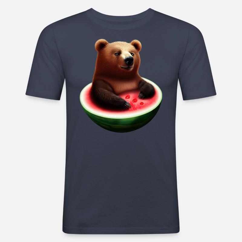 Bär in einer Wassermelone - Männer Slim Fit T-Shirt - Navy