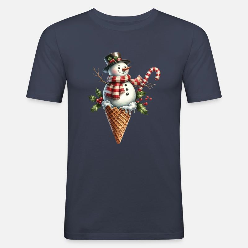 Fröhlicher Schneemann im Eishörnchen mit - Männer Slim Fit T-Shirt - Navy