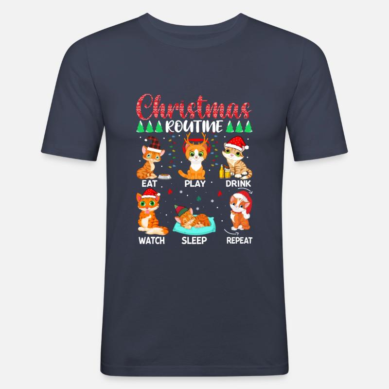 Routine de Noël Chat - T-shirt près du corps Homme - bleu marine