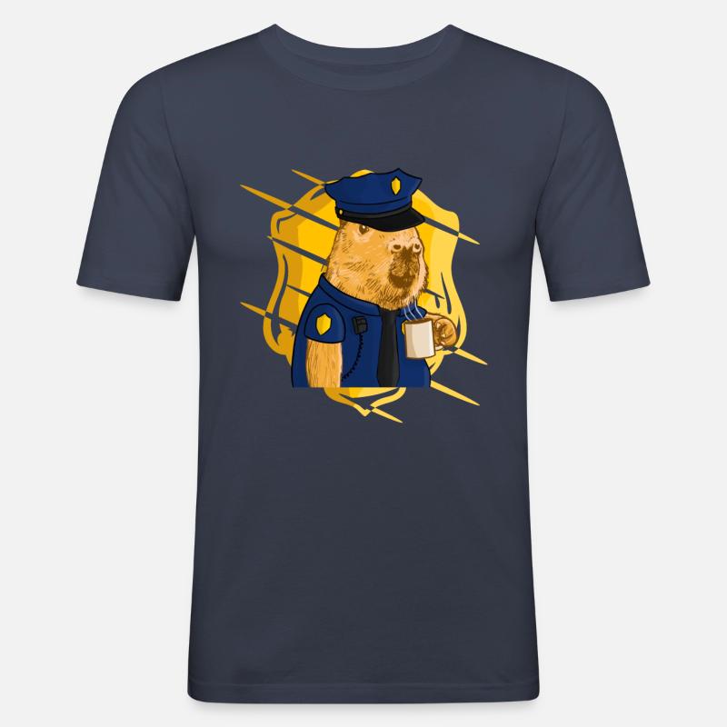 Capybara Polizei - Männer Slim Fit T-Shirt - Navy