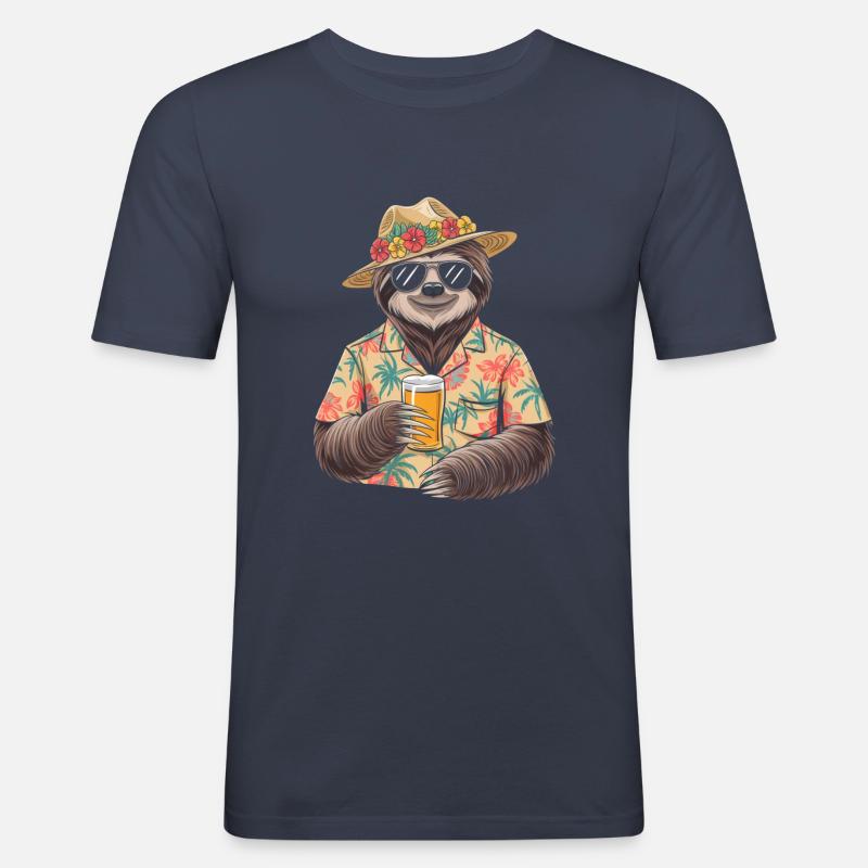 Faultier Bier - Männer Slim Fit T-Shirt - Navy