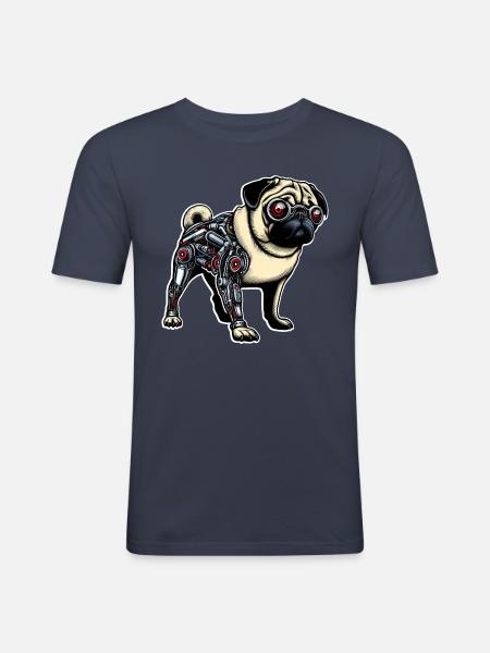 Dog Pug Robot Cyborg Red Eyes - Men's Slim Fit T-Shirt - navy