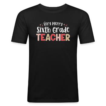 Très joyeux enseignant de 6e année Sixième Noël - T-shirt près du corps Homme - noir - Devant - Nik (191cm)