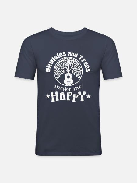 Ukuleles and Trees make me Happy weiss - Men's Slim Fit T-Shirt - navy