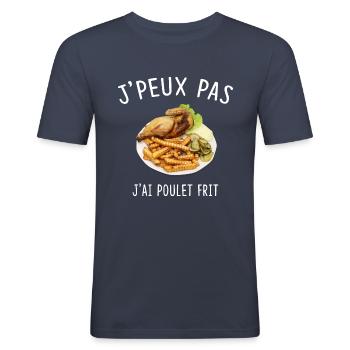 J'PEUX PAS J'AI POULET FRIT - T-shirt près du corps Homme - bleu marine - Devant - Nik (191cm)