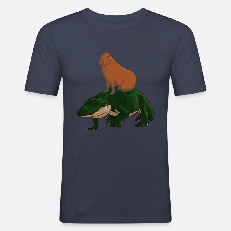 Capybara Krokodil - Männer Slim Fit T-Shirt - Navy