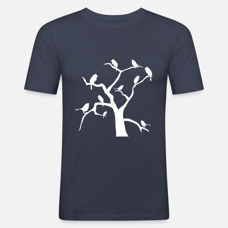 Voegel am Baum - Männer Slim Fit T-Shirt - Navy
