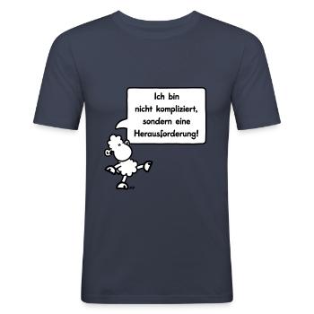 sheepworld - Ich bin nicht kompliziert, sondern - Männer Slim Fit T-Shirt - Navy - Vorne - Nik (191cm)