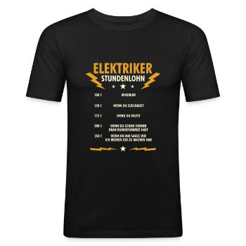 Tarif horaire - électricien électricien - T-shirt près du corps Homme - noir - Devant - Nik (191cm)