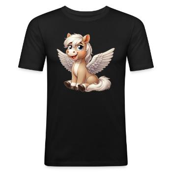 Cute Horse Angel Cartoon with Wings - Men's Slim Fit T-Shirt - black - Front - Nik (191cm)