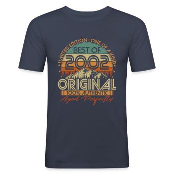 Né en 2002 Vintage Anniversaire Rétro - T-shirt près du corps Homme - bleu marine - Devant - Nik (191cm)
