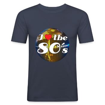 J'adore le bal disco des années 80 - T-shirt près du corps Homme - bleu marine - Devant - Nik (191cm)