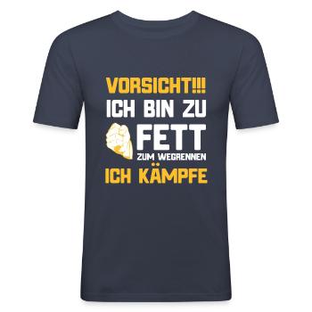 Lustiger Spruch für Dicke ich bin zu fett - Männer Slim Fit T-Shirt - Navy - Vorne - Nik (191cm)