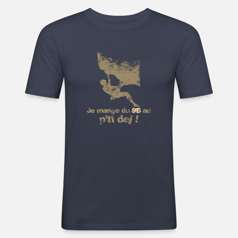 Escalade - difficulté 9B - T-shirt près du corps Homme - bleu marine