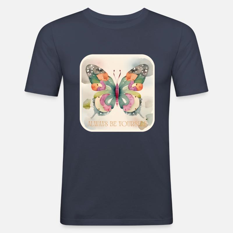 Schmetterlinge Muster - Männer Slim Fit T-Shirt - Navy