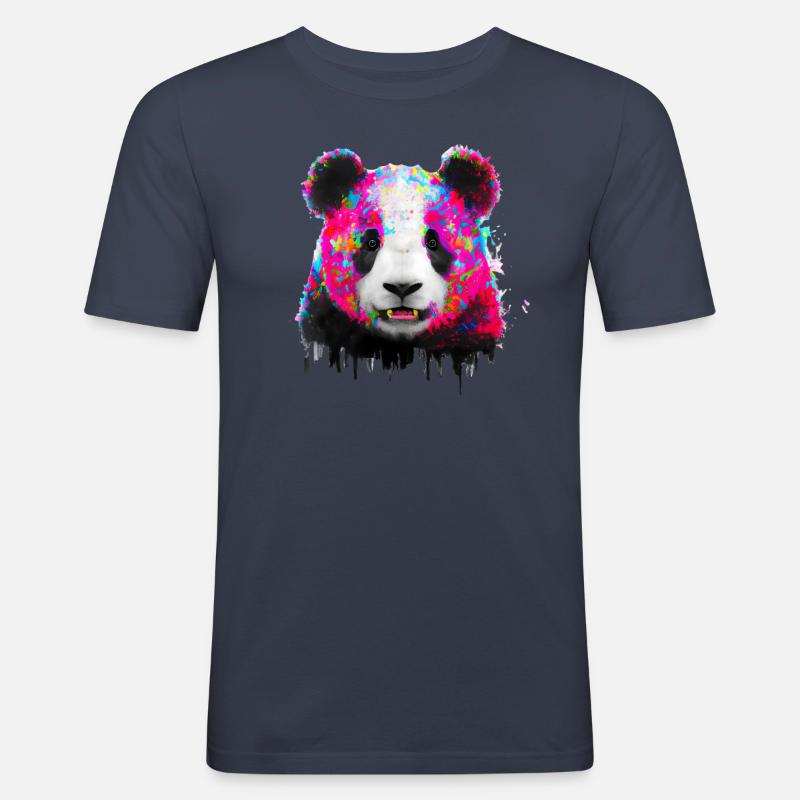 Farbexplosion Panda Bär - Männer Slim Fit T-Shirt - Navy