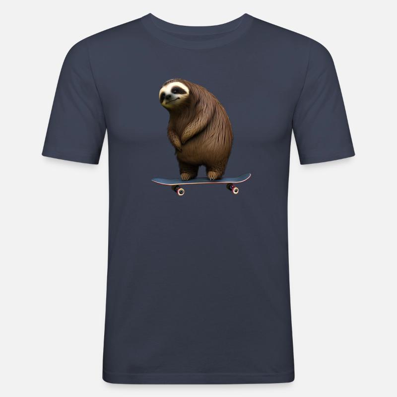 Skateboard Sloth - T-shirt près du corps Homme - bleu marine