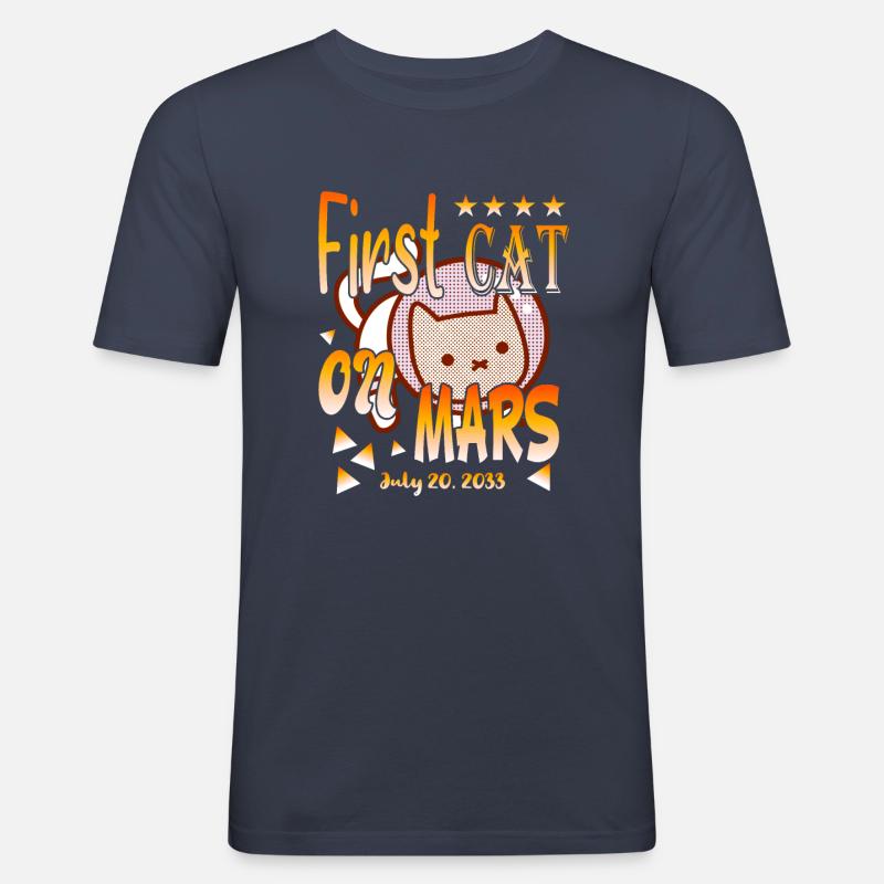 First Cat on Mars - Männer Slim Fit T-Shirt - Navy