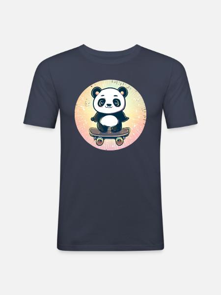 Skateboard panda in sunset - Men's Slim Fit T-Shirt - navy