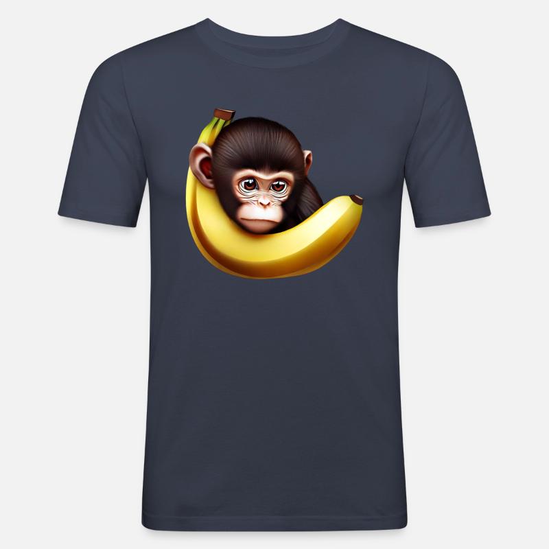 Banane à cache-cache de singe - T-shirt près du corps Homme - bleu marine