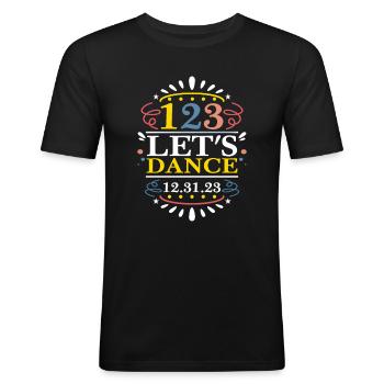 123 Lass uns am 31.12.23 tanzen - Männer Slim Fit T-Shirt - Schwarz - Vorne - Nik (191cm)