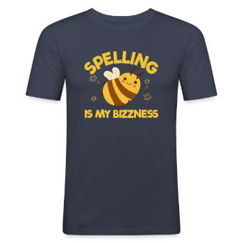 Rechtschreibung ist meine Bizzness -Schreibwettbew - Männer Slim Fit T-Shirt - Navy - Vorne - Nik (191cm)