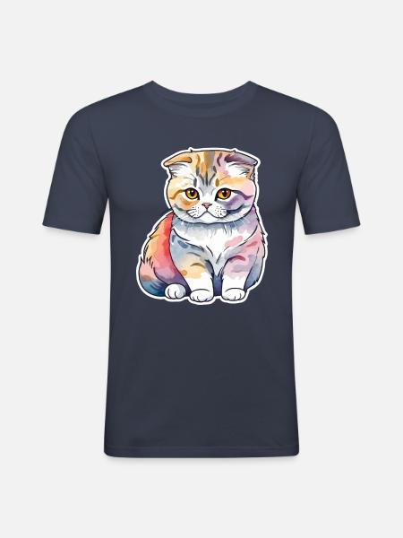 Scottish Fold Scottish Fold-Eared Cat - Men's Slim Fit T-Shirt - navy