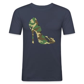 Talons Woodland Camo Camouflage Talons hauts femme - T-shirt près du corps Homme - bleu marine - Devant - Nik (191cm)