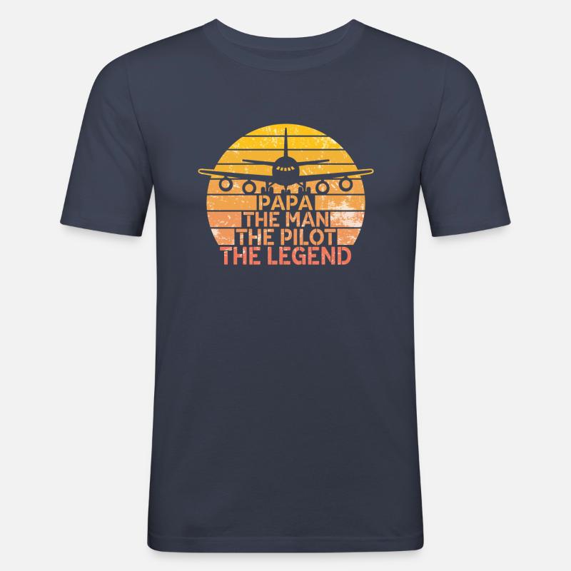 Papa Pilot - Männer Slim Fit T-Shirt - Navy