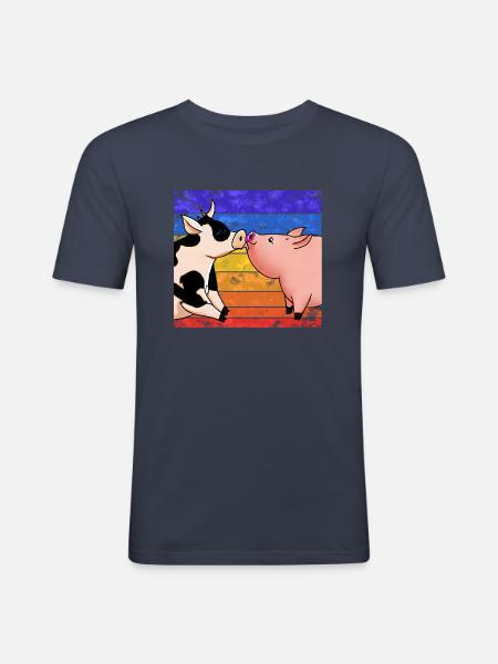 Kuh küsst Schwein - Männer Slim Fit T-Shirt - Navy