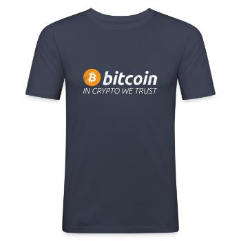 Bitcoin In Crypto We Trust Cryptocurrency Mining - Männer Slim Fit T-Shirt - Navy - Vorne - Nik (191cm)