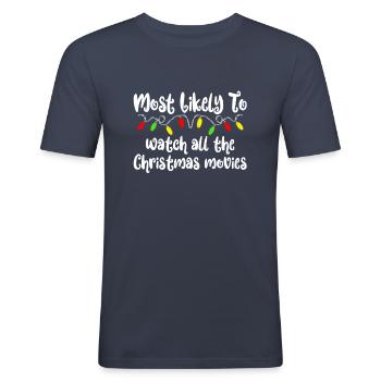 H�chstwahrscheinlich Weihnachtsfilme Familie Weihn - Männer Slim Fit T-Shirt - Navy - Vorne - Nik (191cm)