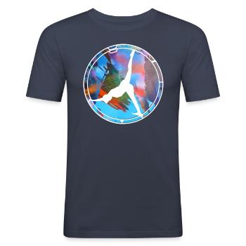 rhönrad,rad,tuniererin, sportlerin,bunt,graffiti - Männer Slim Fit T-Shirt - Navy - Vorne - Nik (191cm)