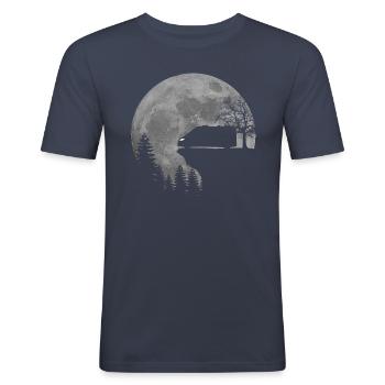 Camper Van, Kastenwagen, Wohnmobil, Mond - Männer Slim Fit T-Shirt - Navy - Vorne - Nik (191cm)