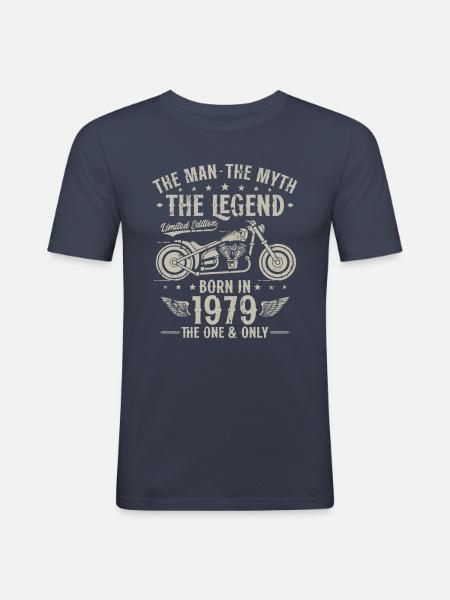 1979 Vintage Man Myte Legend Motorcykel - Herre Slim Fit T-Shirt - marineblå
