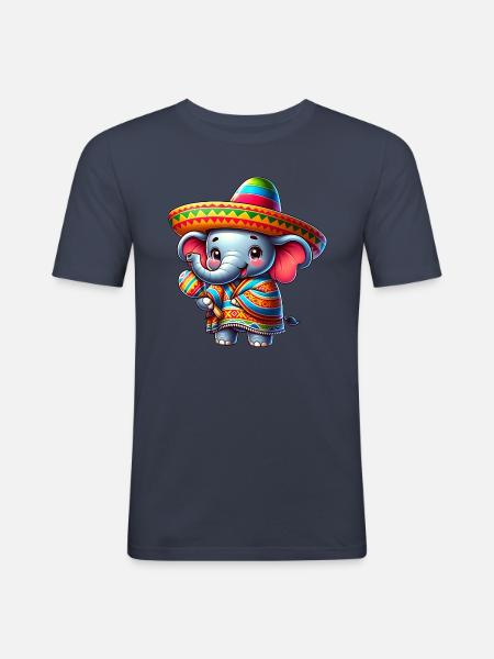 Cinco de Mayo Elephant Cartoon - Men's Slim Fit T-Shirt - navy