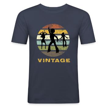 Vintage Retro Dancing Queen - Männer Slim Fit T-Shirt - Navy - Vorne - Nik (191cm)