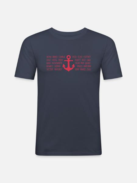 NATO-Alphabet Seefunk mit Anker rot - Männer Slim Fit T-Shirt - Navy