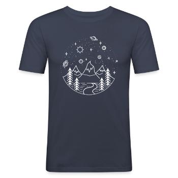Cosmos and mountains - Männer Slim Fit T-Shirt - Navy - Vorne - Nik (191cm)