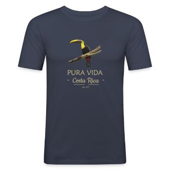 Tukan - Costa Rica : Pura Vida - T-shirt près du corps Homme - bleu marine - Devant - Nik (191cm)