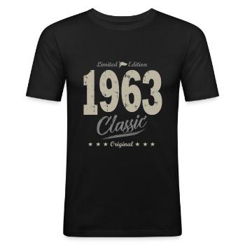 LIMITED EDITION born in 1963 anniversary 59 years - Men's Slim Fit T-Shirt - black - Front - Nik (191cm)