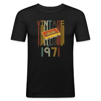 Vintage 1971 Retro - Männer Slim Fit T-Shirt - Schwarz - Vorne - Nik (191cm)