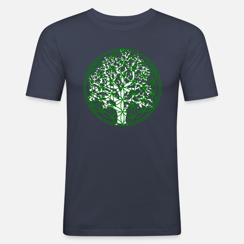 Fleur de vie avec arbre - T-shirt près du corps Homme - bleu marine